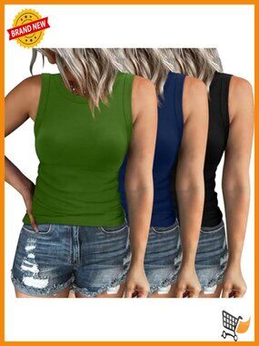 Racerback High Neck Slim Fit Tank Tops 3 Pack